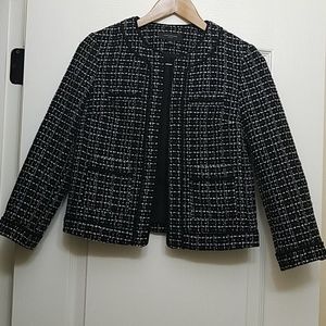 Black tweed open blazer